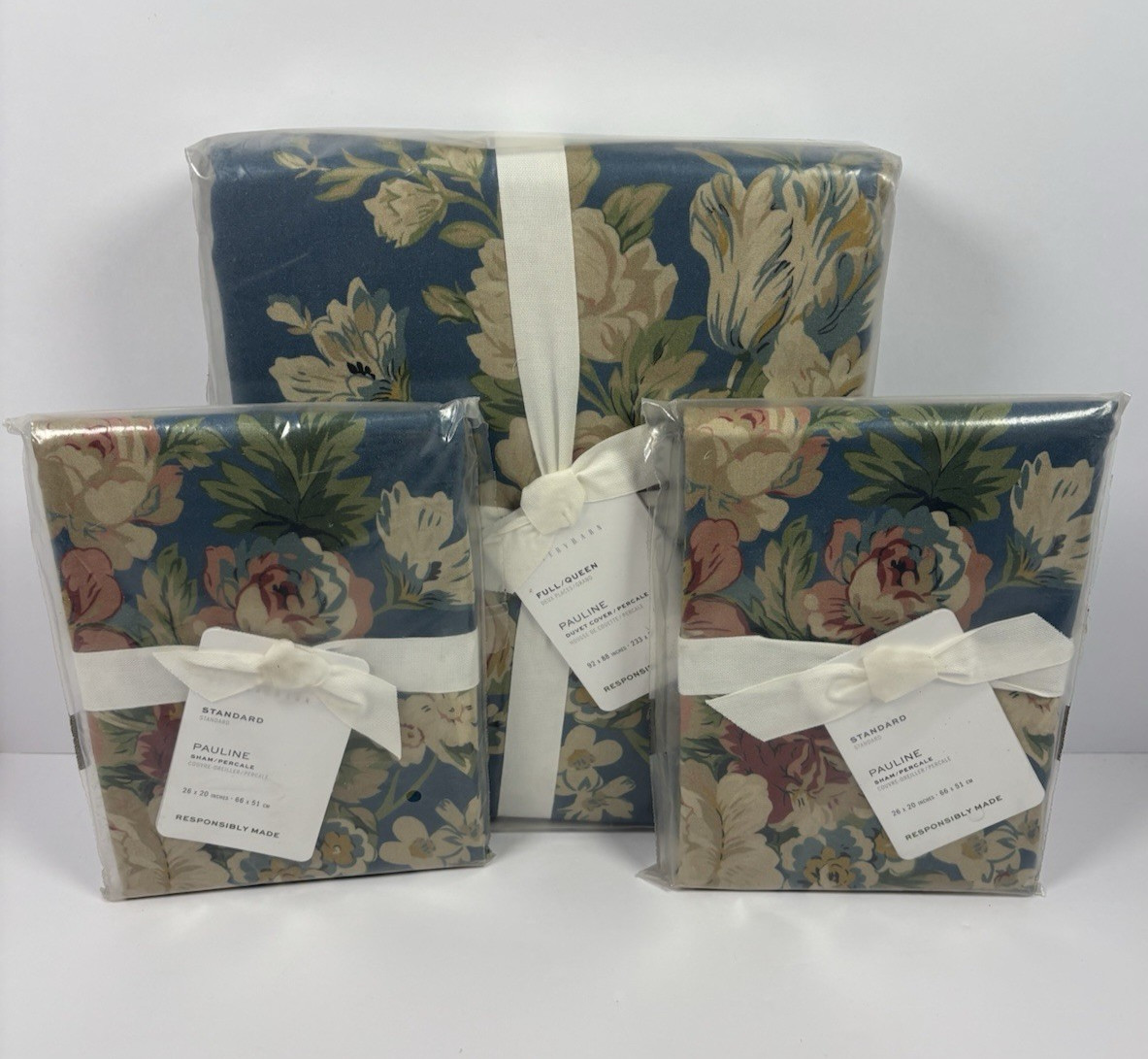 Pottery Barn Pauline Floral Full Queen Duvet Cover + Standard Shams Set