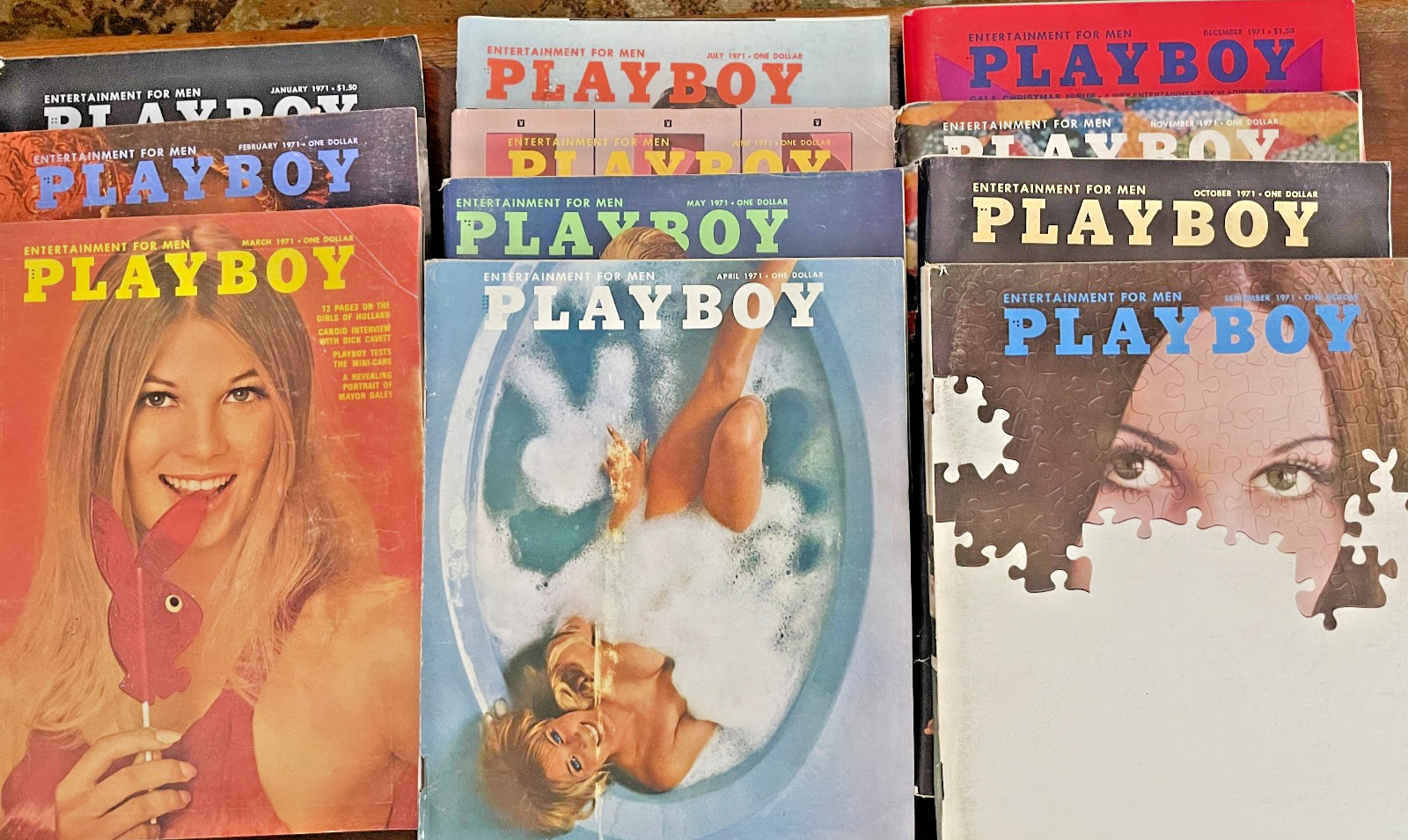 11 VTG 1971 Collectible Playboy Magazines Lot Very Good 11 VTG 1971 Collectible Playboy Magazines Lot Very Good