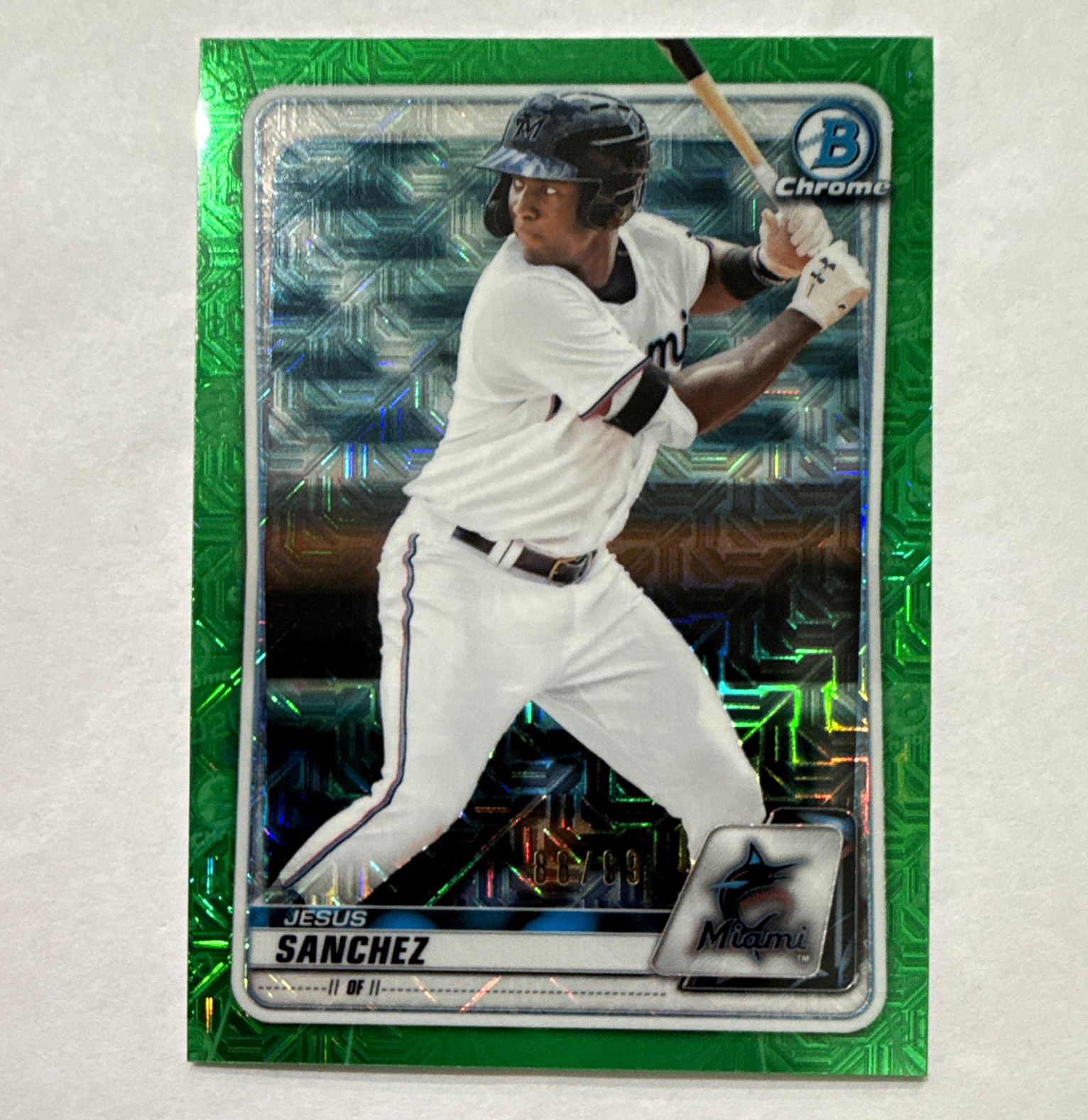 Topps 2020 Bowman Chrome Prospects Jesus Sanchez Marlins Green Mojo /99