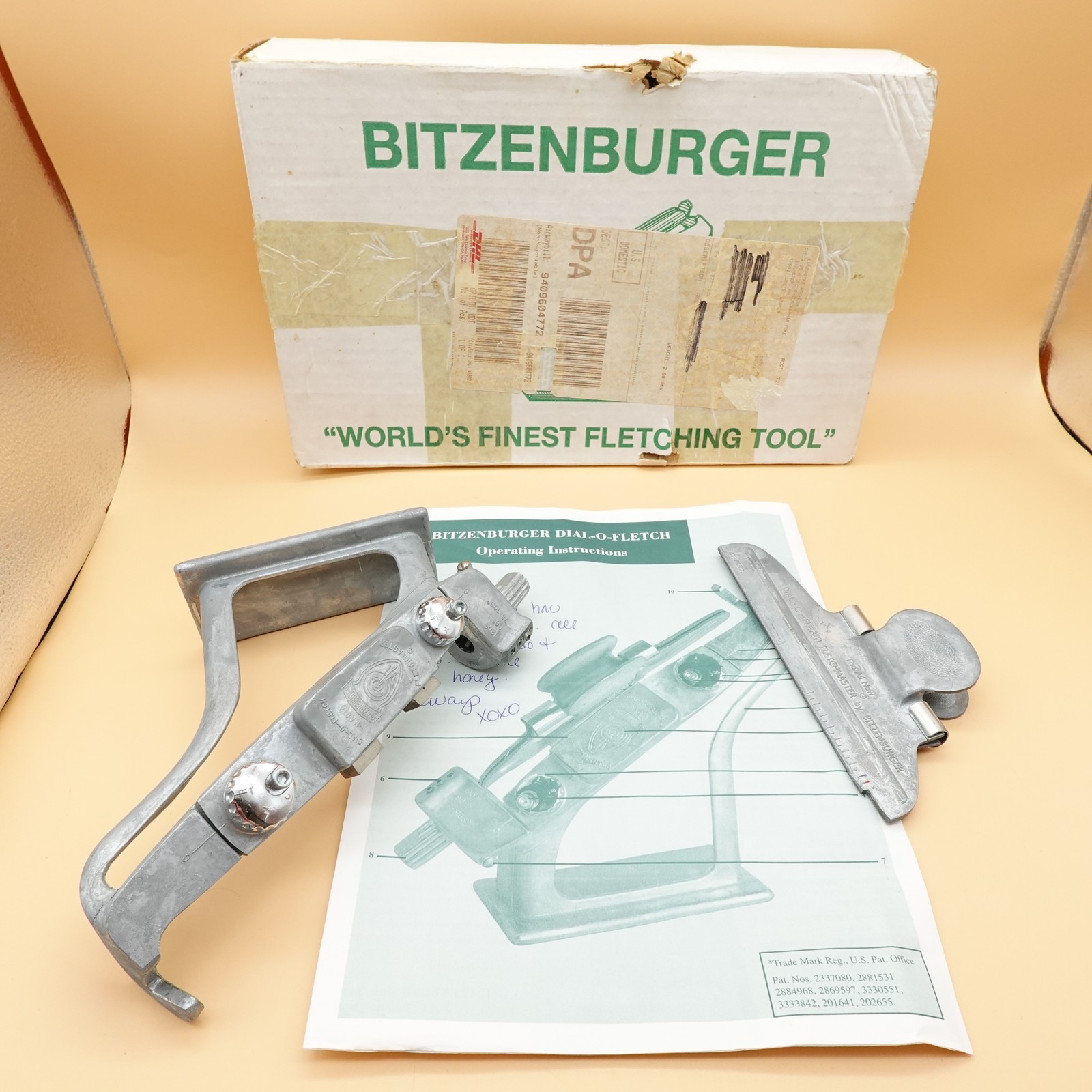 Bitzenburger Dial-O-Fletch Fletching Clamp Silver Arrow Jig Tool USA Archery