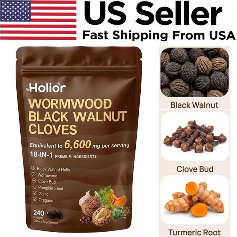 Holior Wormwood Black Walnut Clove Herbal Supplement 240 Softgels