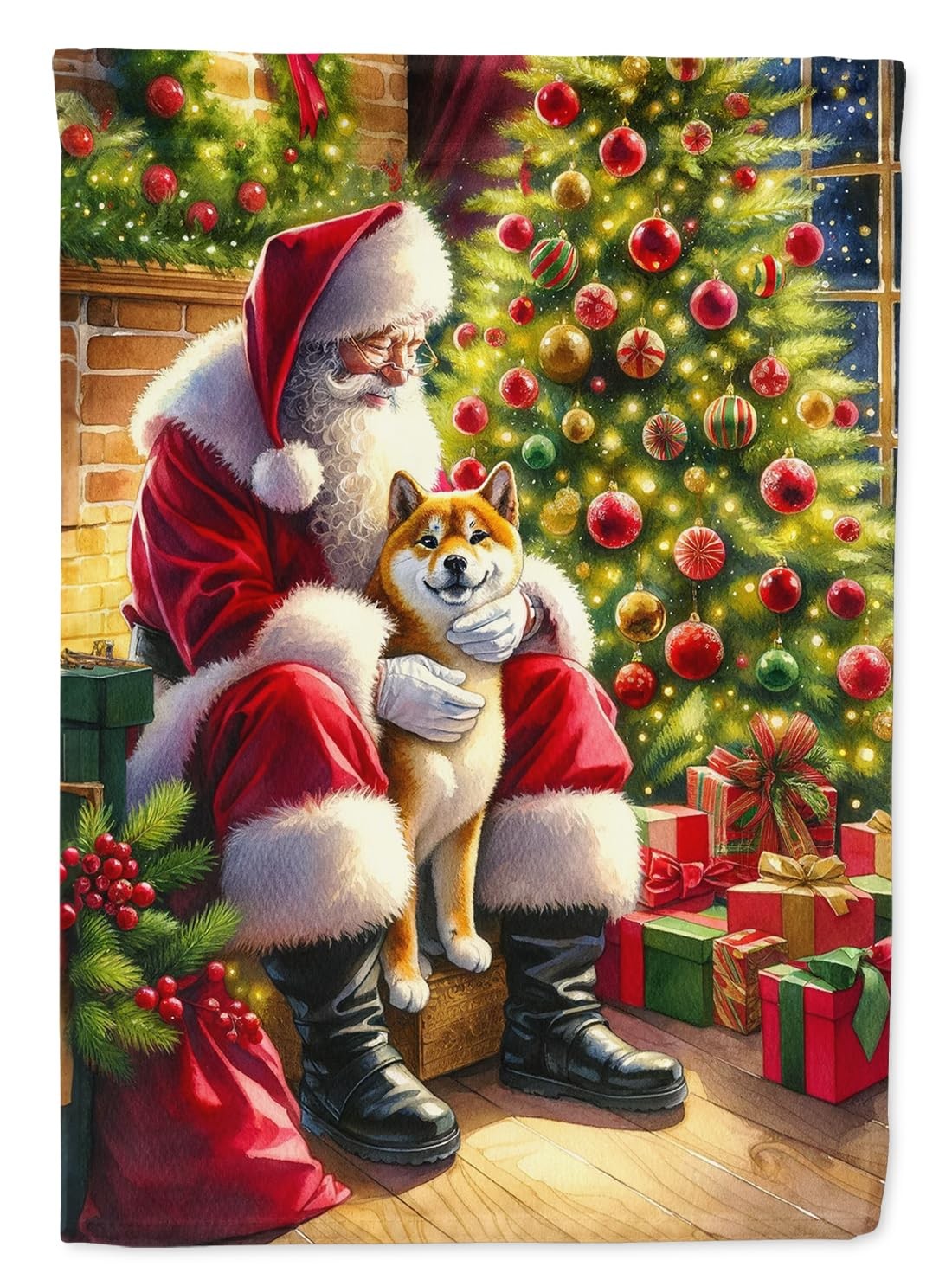 Caroline\'s Treasures DAC4157CHF Shiba Inu Santa House Flag Large Polyester