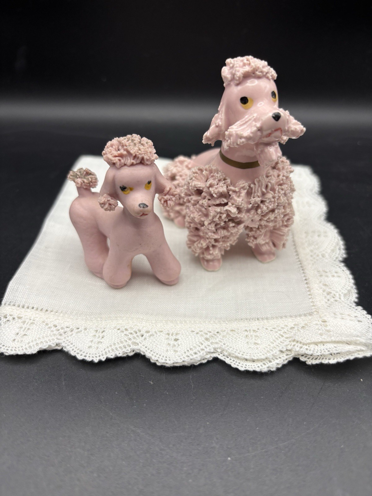 Vintage MCM Pink Spaghetti Noodle Poodle Porcelain Figurines