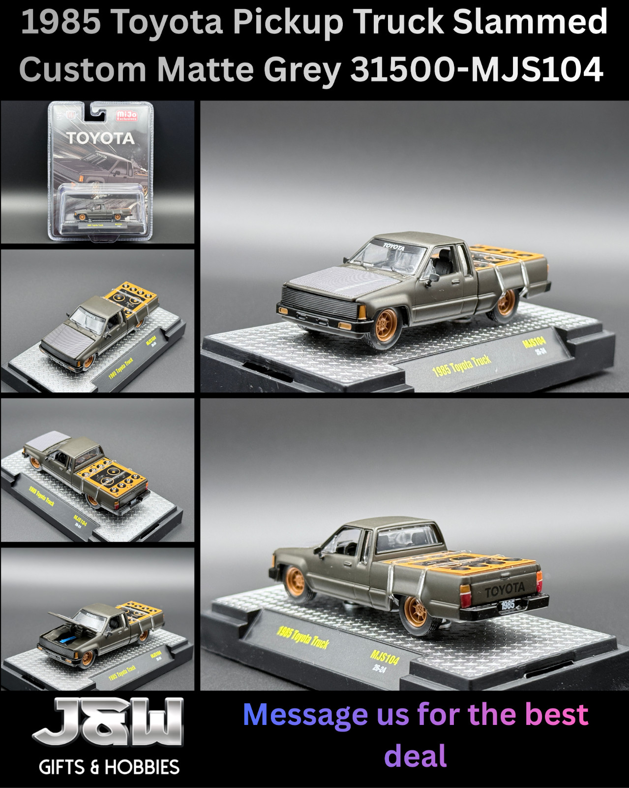 M2 1985 Toyota Pickup Truck Slammed Custom Matte Grey 31500-MJS104 1/64