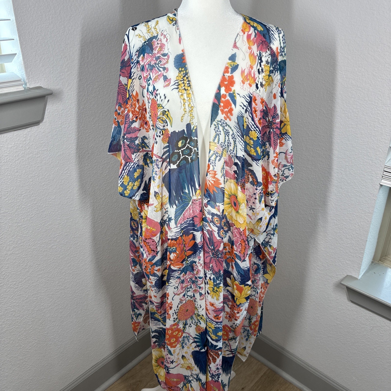 Hibluco Women\'s Tropical Floral Summer Chiffon Kimono Long Swim Coverup 3XL Hibluco Women\'s Tropical Floral Summer Chiffon Kimono Long Swim Coverup 3XL