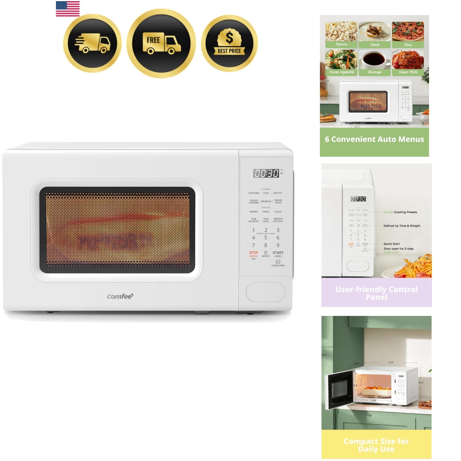 COMFEE CMO-C20M1WH Retro Microwave with 11 power levels, Fast Multi-stage Coo...