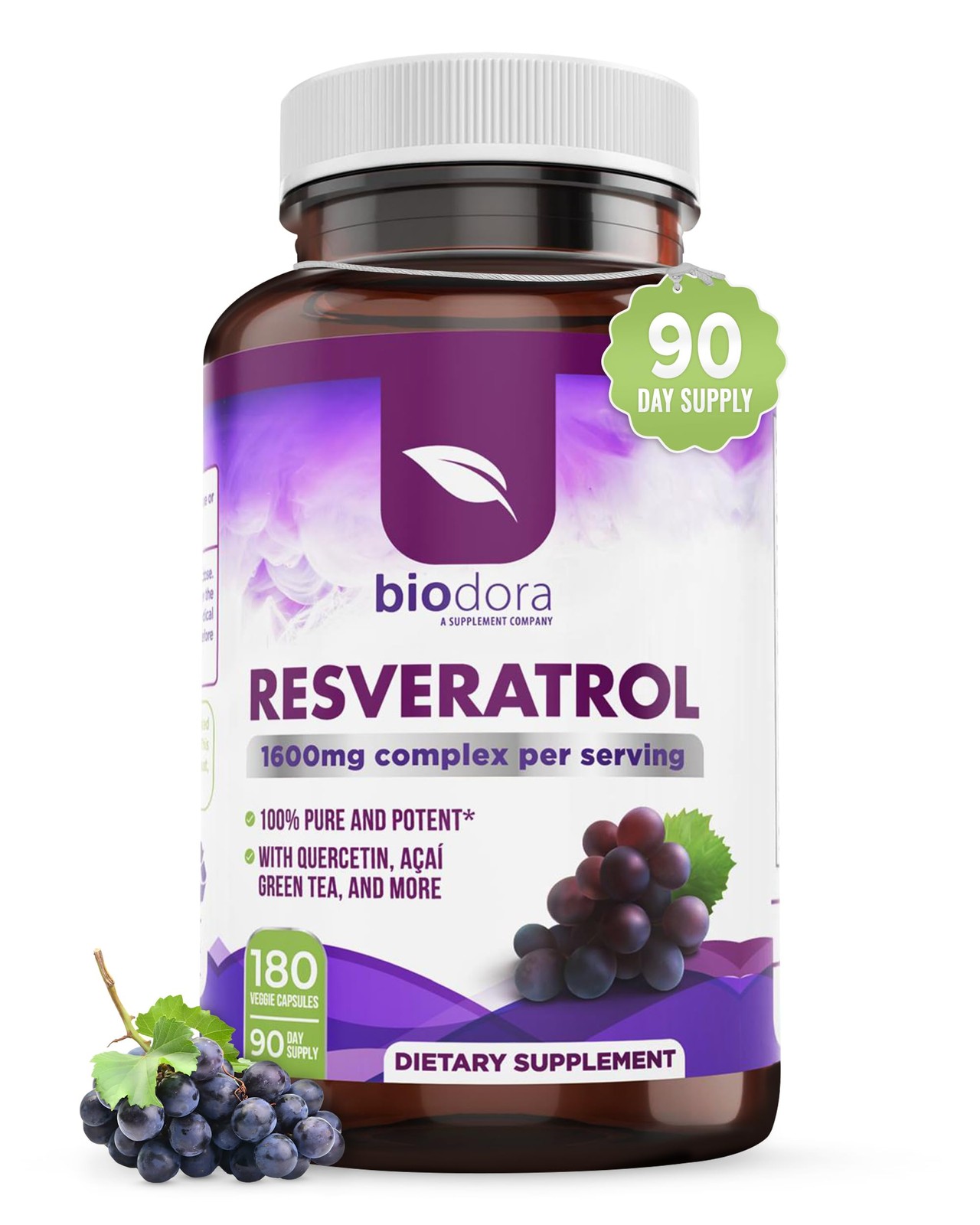 Biodora Resveratrol 1600mg – Antioxidant, Digestive & Immune Support, 180 Caps
