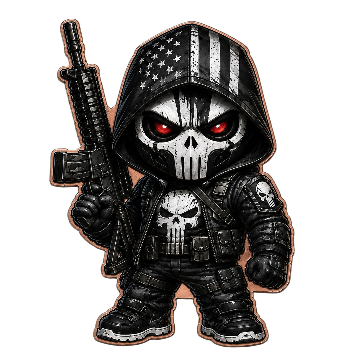 1oz .999 Copper Tactical Punisher Skull Chibi Shaped Art Bar Mint 3000 PRESALE