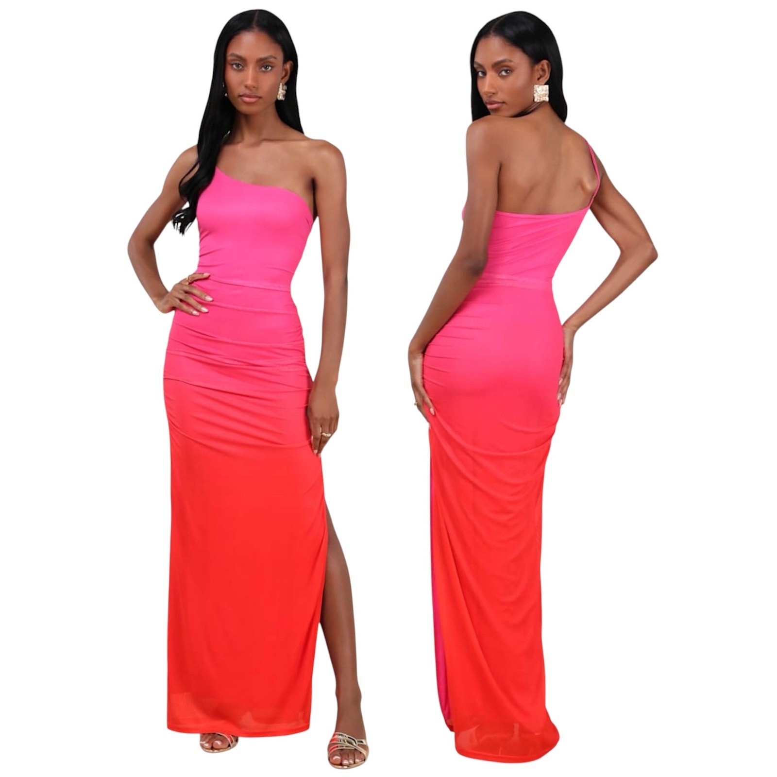 Lulus Krista Pink Ombre Mesh One-Shoulder Maxi Dress size M NWT