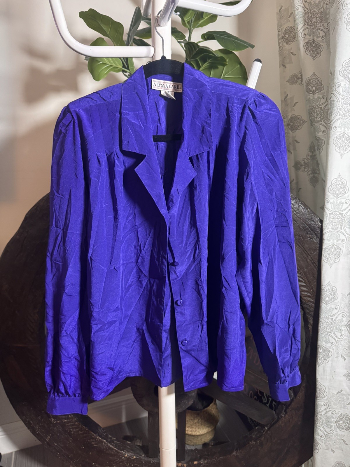 VTG 80s 90s Alyssa Carr Blue/Purple Blouse Size 8 Button Up Career Top Silky VTG 80s 90s Alyssa Carr Blue/Purple Blouse Size 8 Button Up Career Top Silky