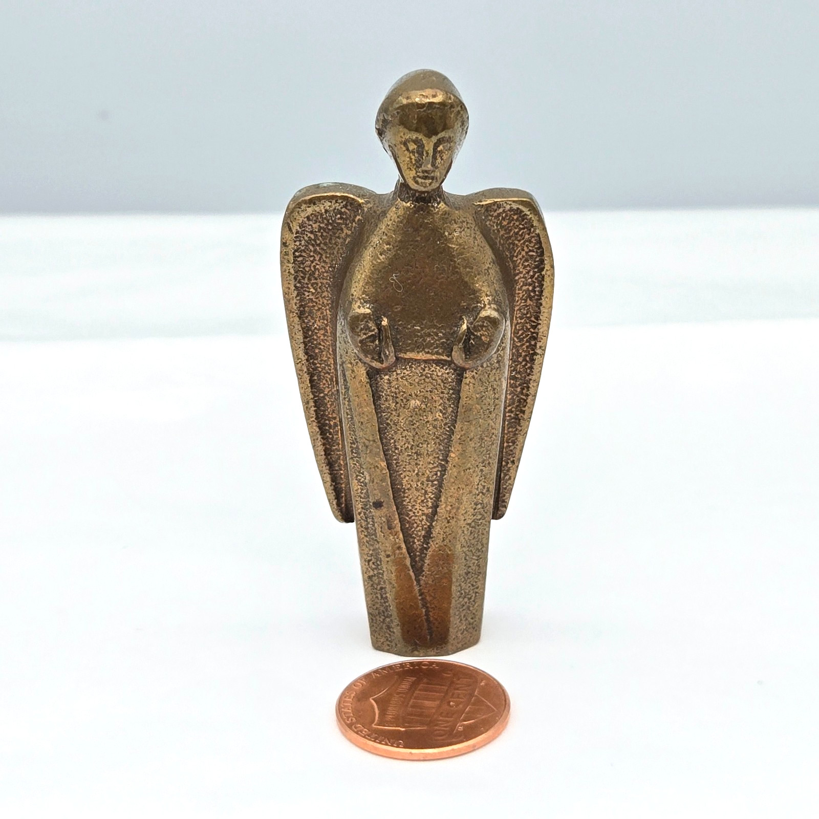 Vtg Bronze Angel Sculpture Pocket Amulet Fetish Mini Statue Art Deco Heavy 2.75 Vtg Bronze Angel Sculpture Pocket Amulet Fetish Mini Statue Art Deco Heavy 2.75