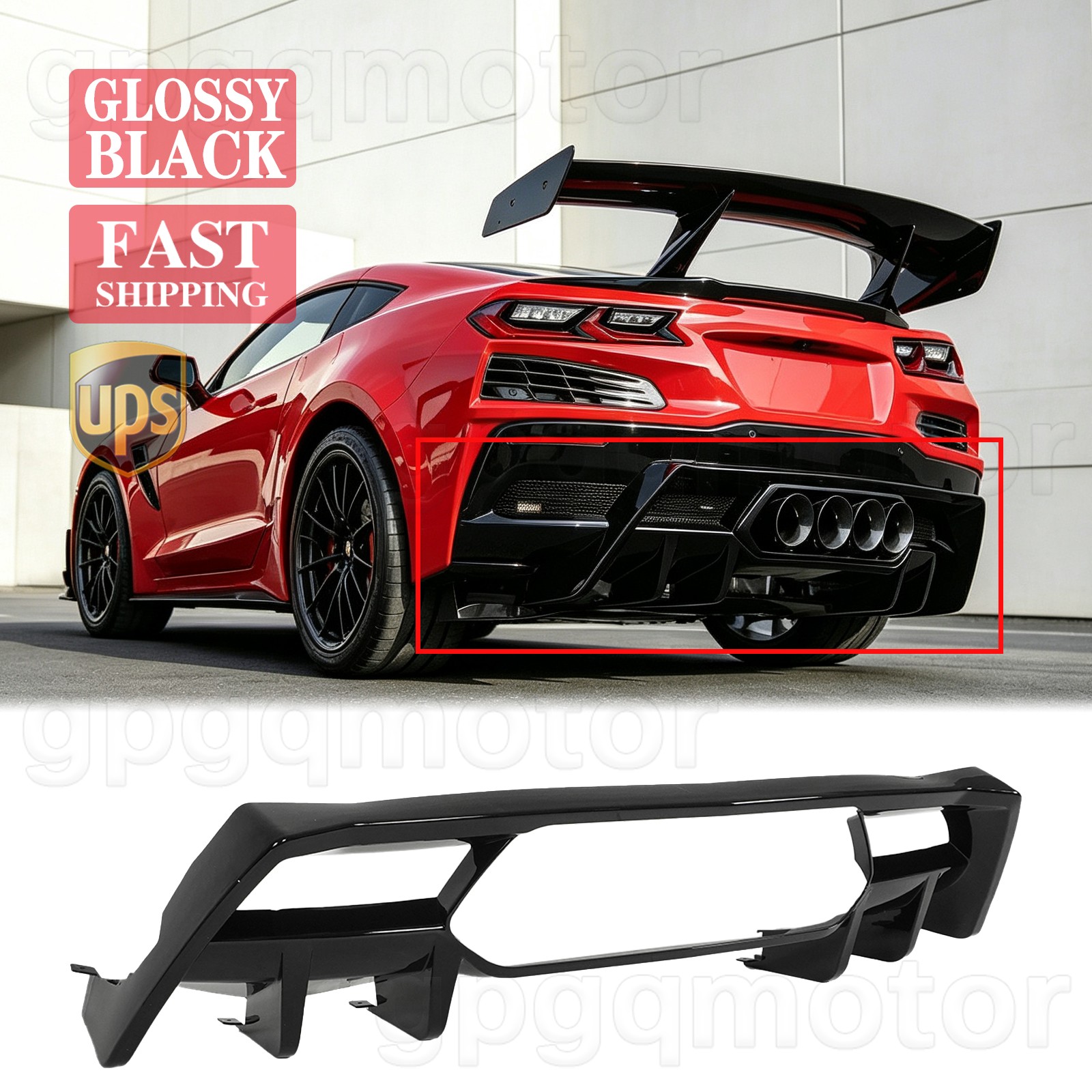 For Corvette C8 Z06 2023-27 Glossy Black Performance Add-On Rear Bumper Diffuser