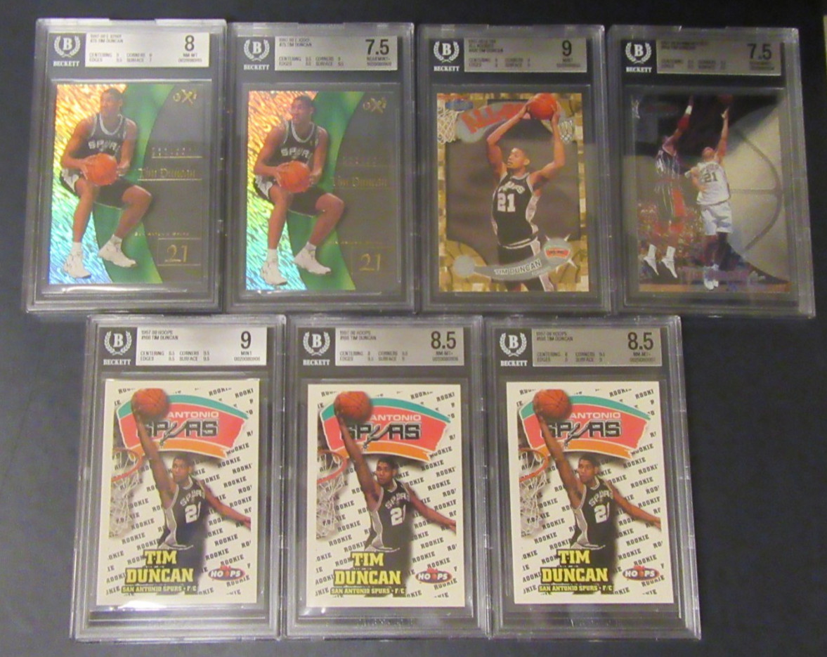 Lot of 7 - 1997-98 Tim Duncan BGS Graded Rookie Lot Hoops Bowma Ultra E-X2001