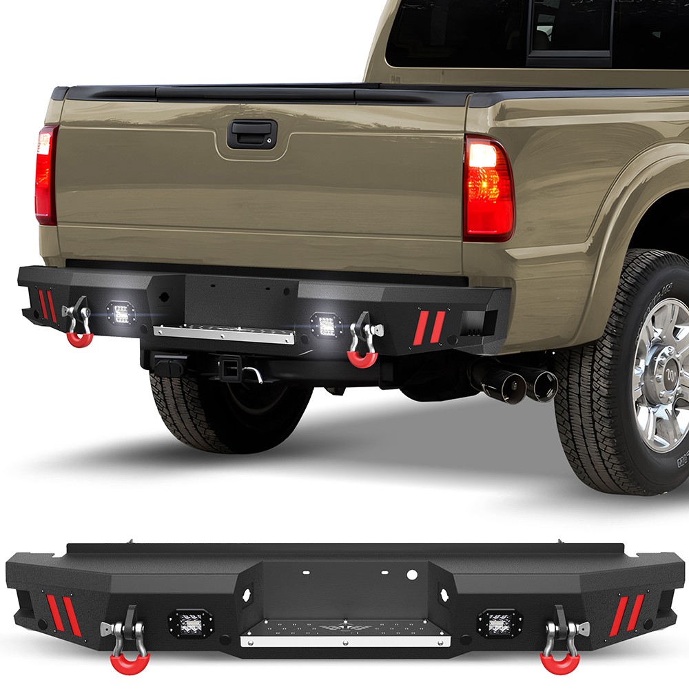 Rear Step Bumper for 1999-2016 Ford F250 F350 F450 w/Sensor Holes & LED Lights
