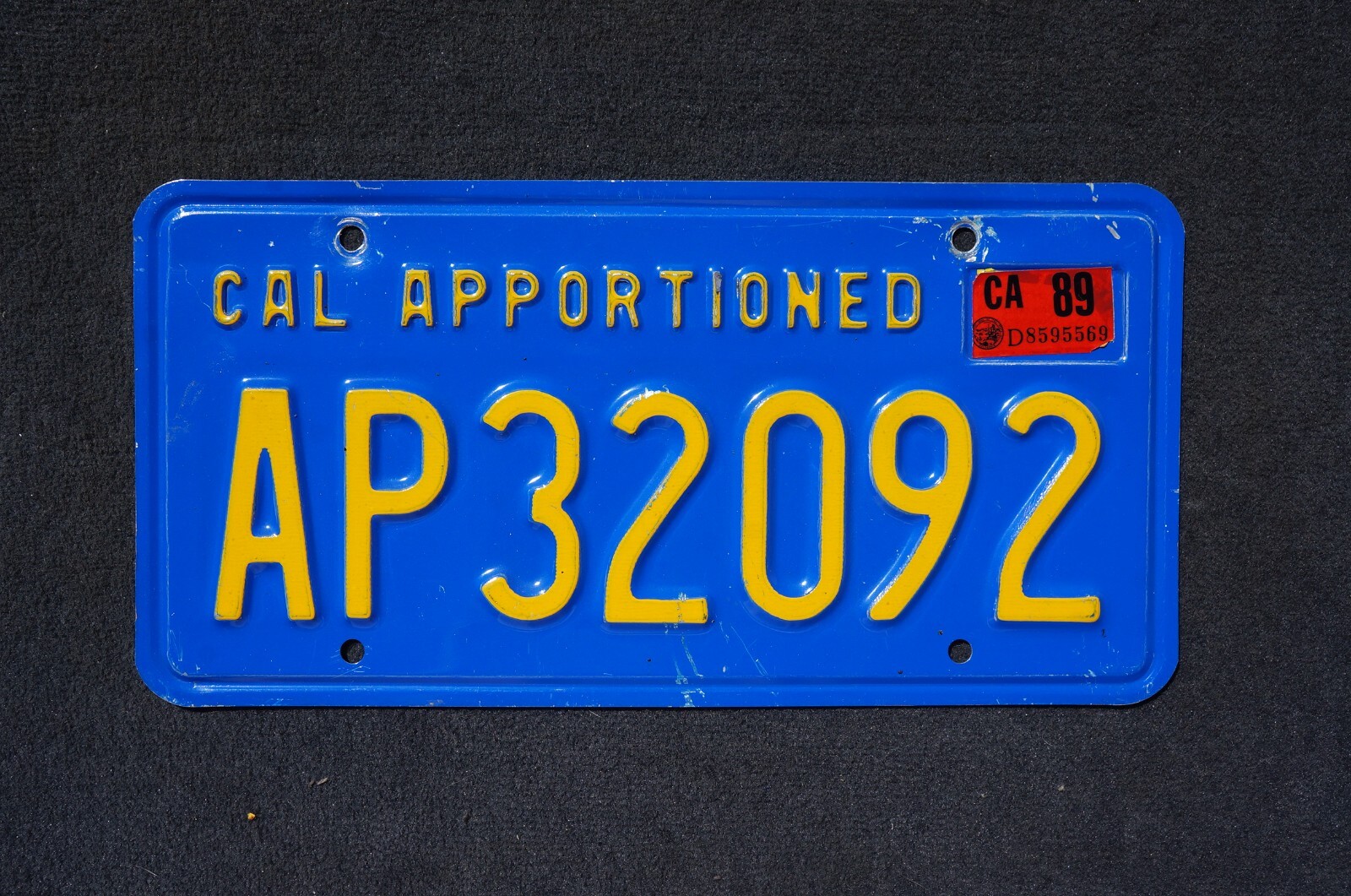 1989 California Apportioned License Plate 1989 California Apportioned License Plate