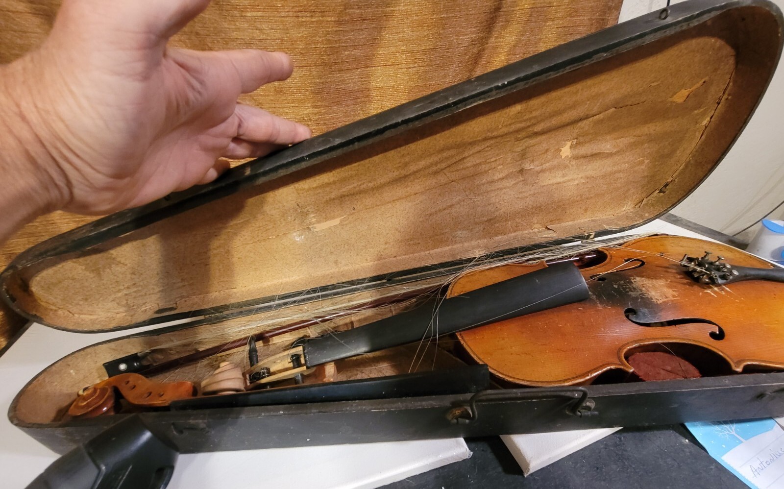 Antique German Stradivarius Labeled Violin in Case w/Bow \