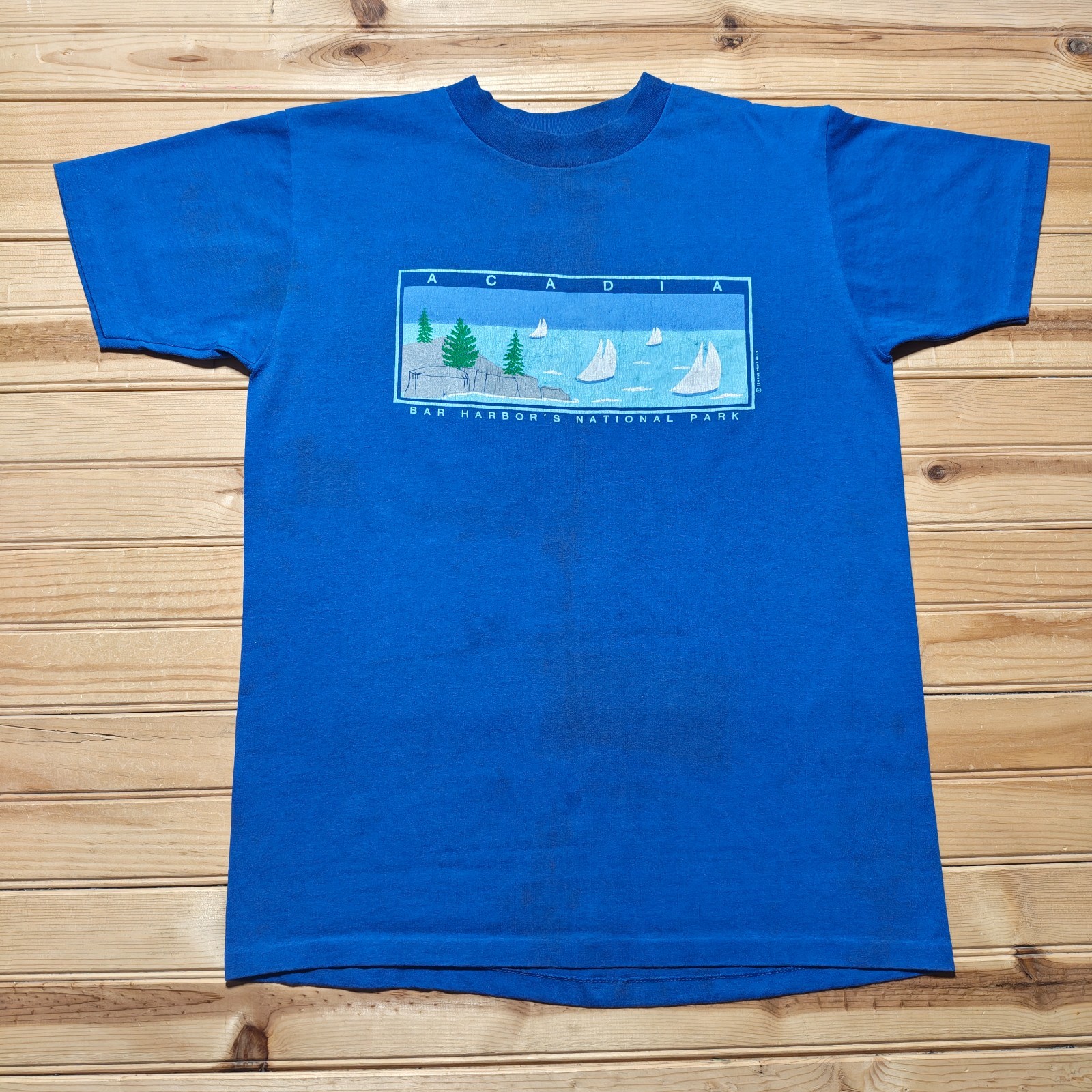Vintage 80s Acadia Bar Harbor National Park Nature Graphic T-Shirt USA - Large