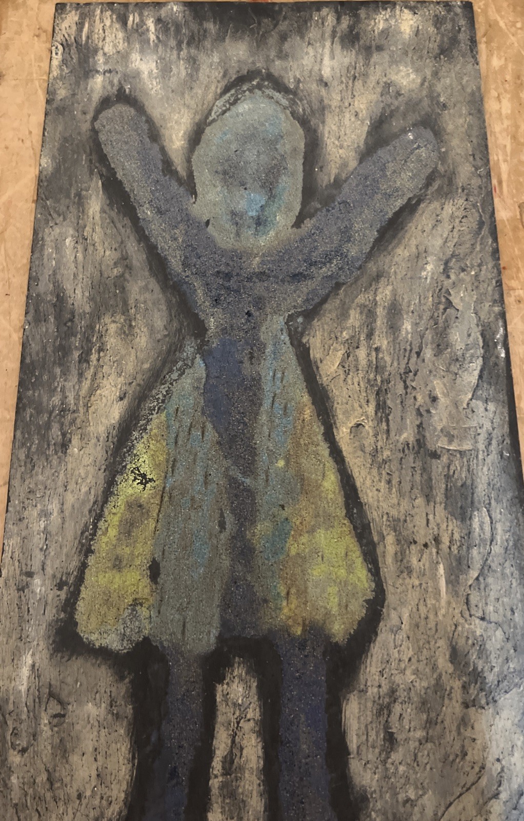 Mixed Media 1950s Modern Folk Art Cement Sculpture Figure