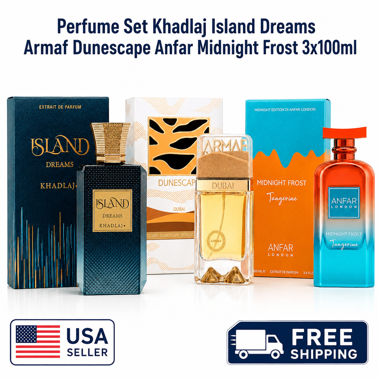 Perfume Set Khadlaj Island Dreams Armaf Dunescape Anfar Midnight Frost 3x100ml
