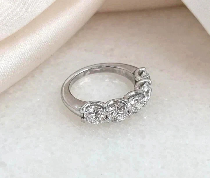 Natural 2.50 Ct Round Cut Diamond 14K Solid White Gold Half Eternity Band Ring