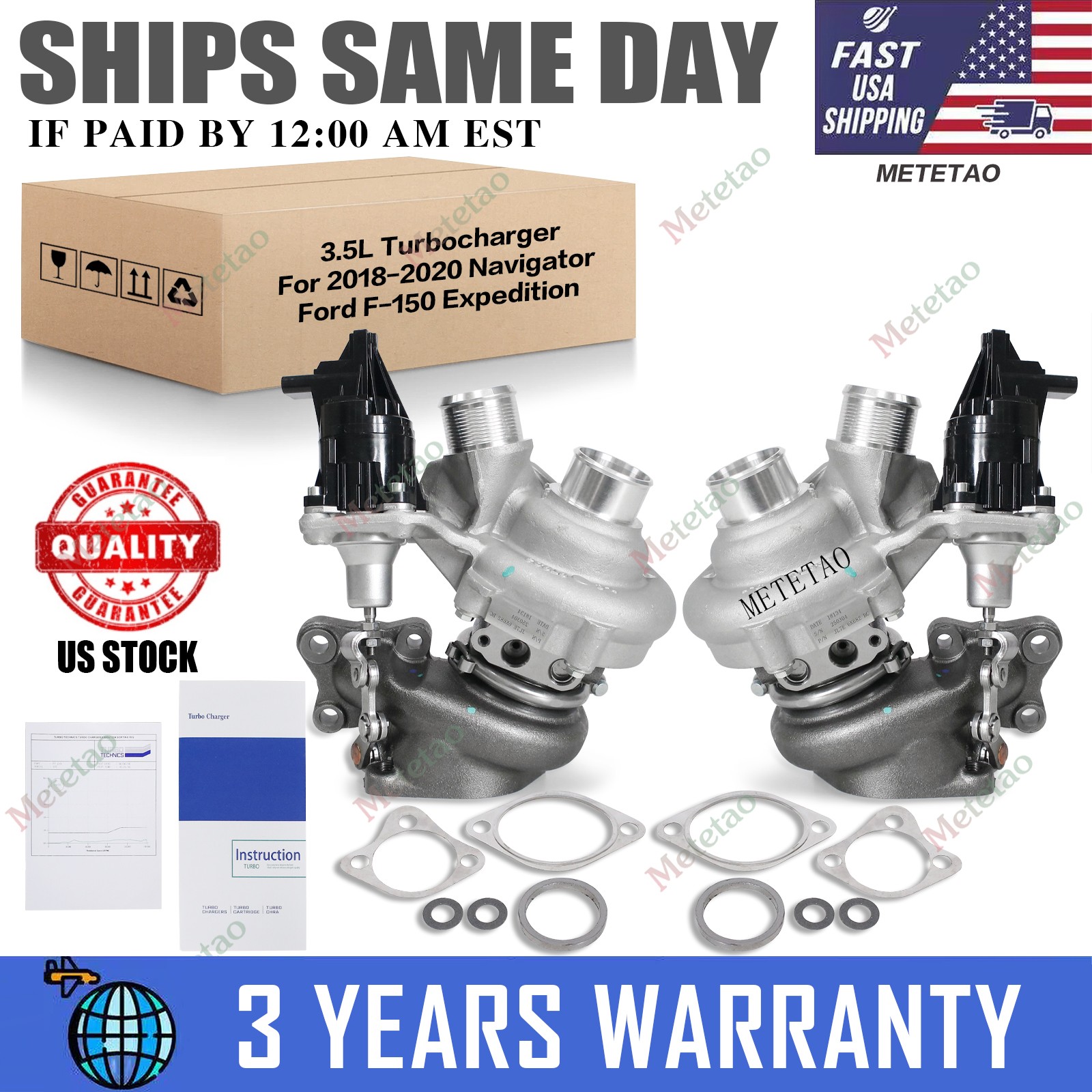 Fits Ford 2018-2020 F-150 Expedition Navigator 3.5L Pair K03 Turbo Turbochargers