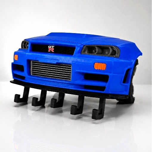 Nissan Skyline GT-R R34 Front End Wall Key Hanger Rack 3D Printed Decor 