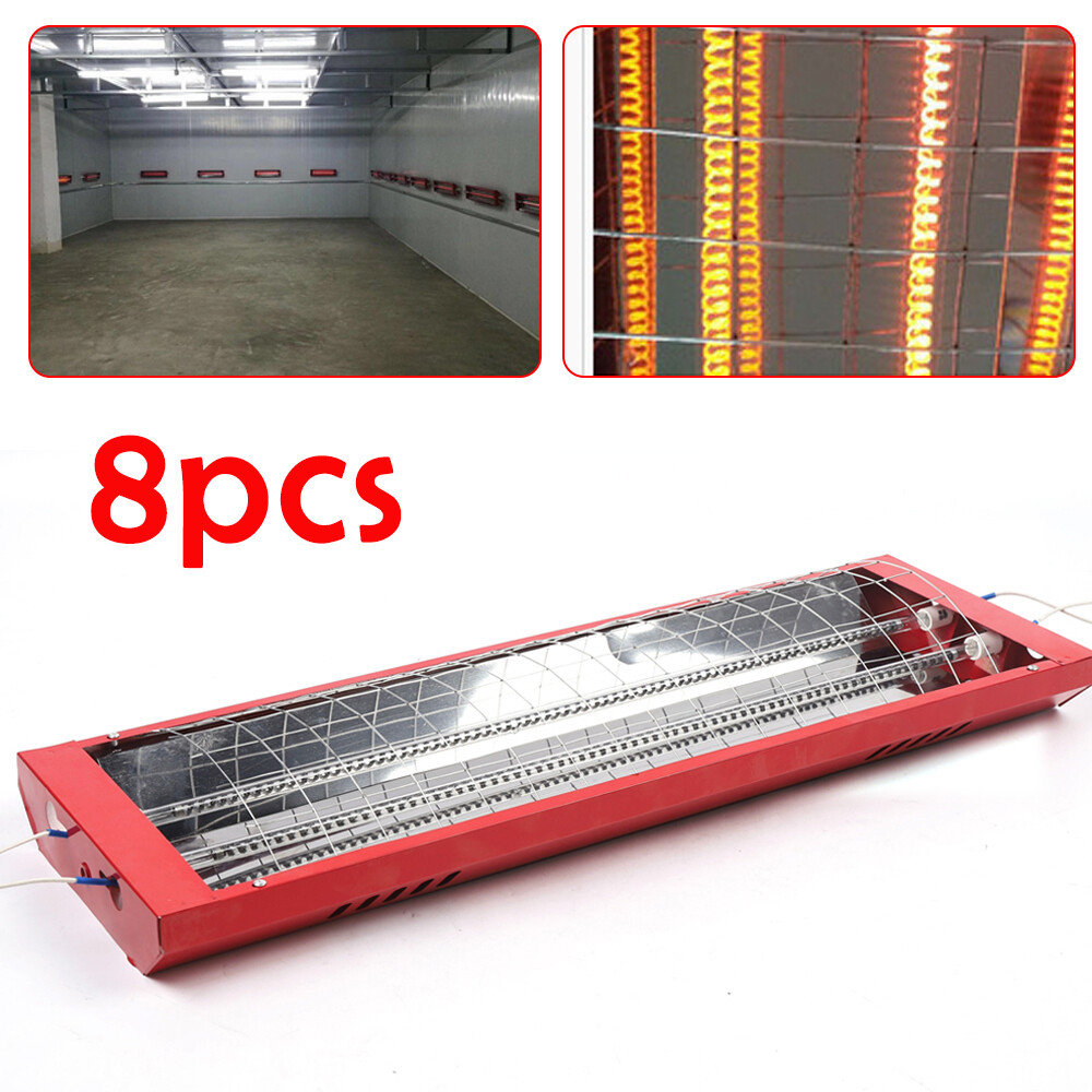8 Pack 2000W Spray Baking Booth Infrared Paint Curing Light Heating Lamp Heaters