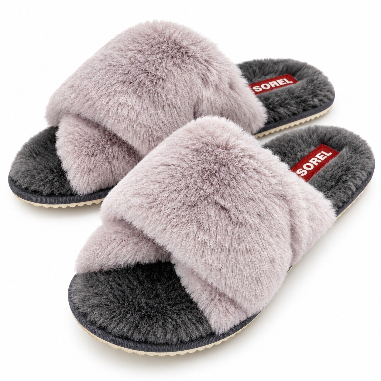 SOREL Go Mail Run Slippers Womens 8 Gray Lilac Faux Fur Plush Slide Shoes