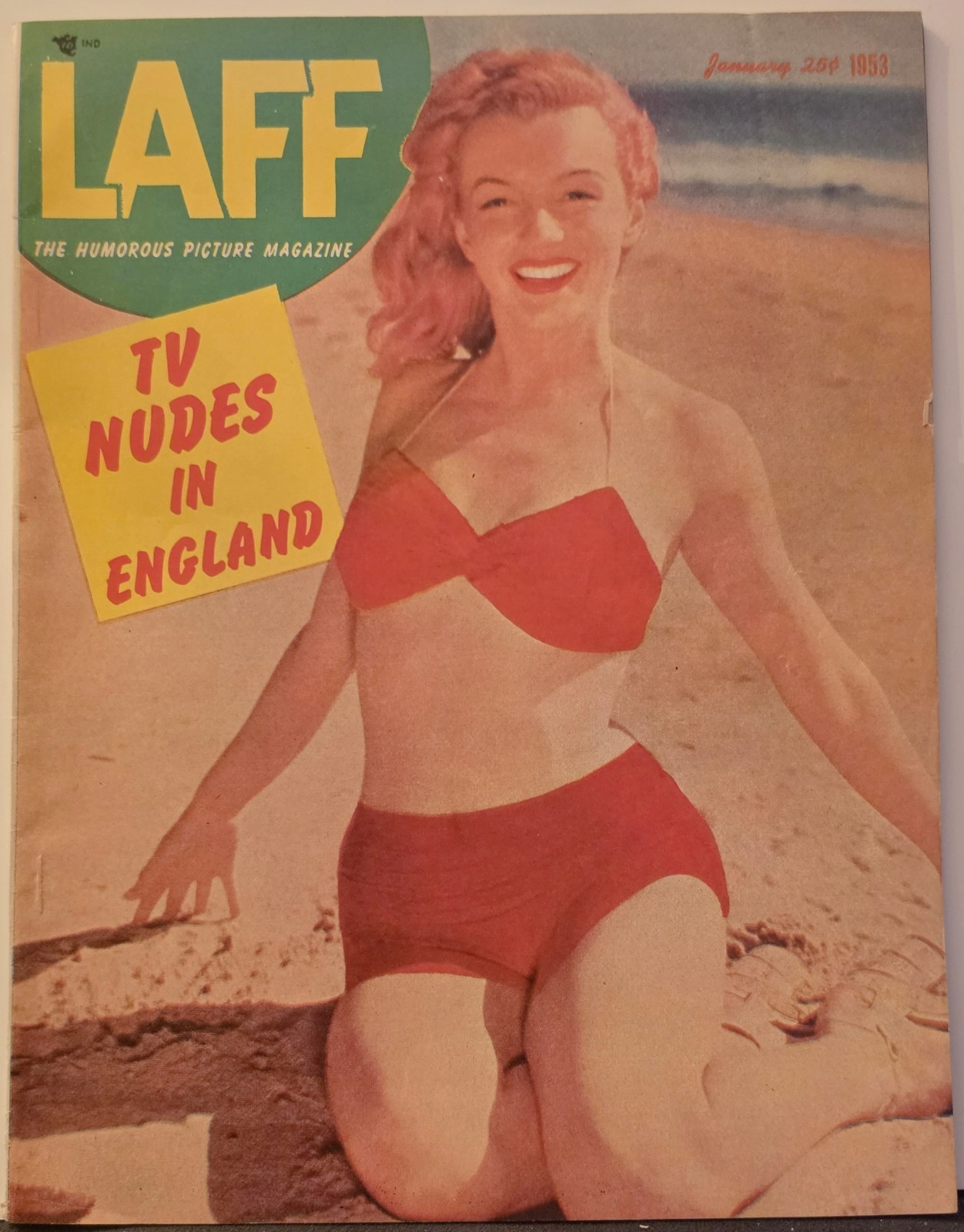 Vintage LAFF Magazine January 1953 Marilyn Monroe Pin-Up Bikini Cover Very Nice