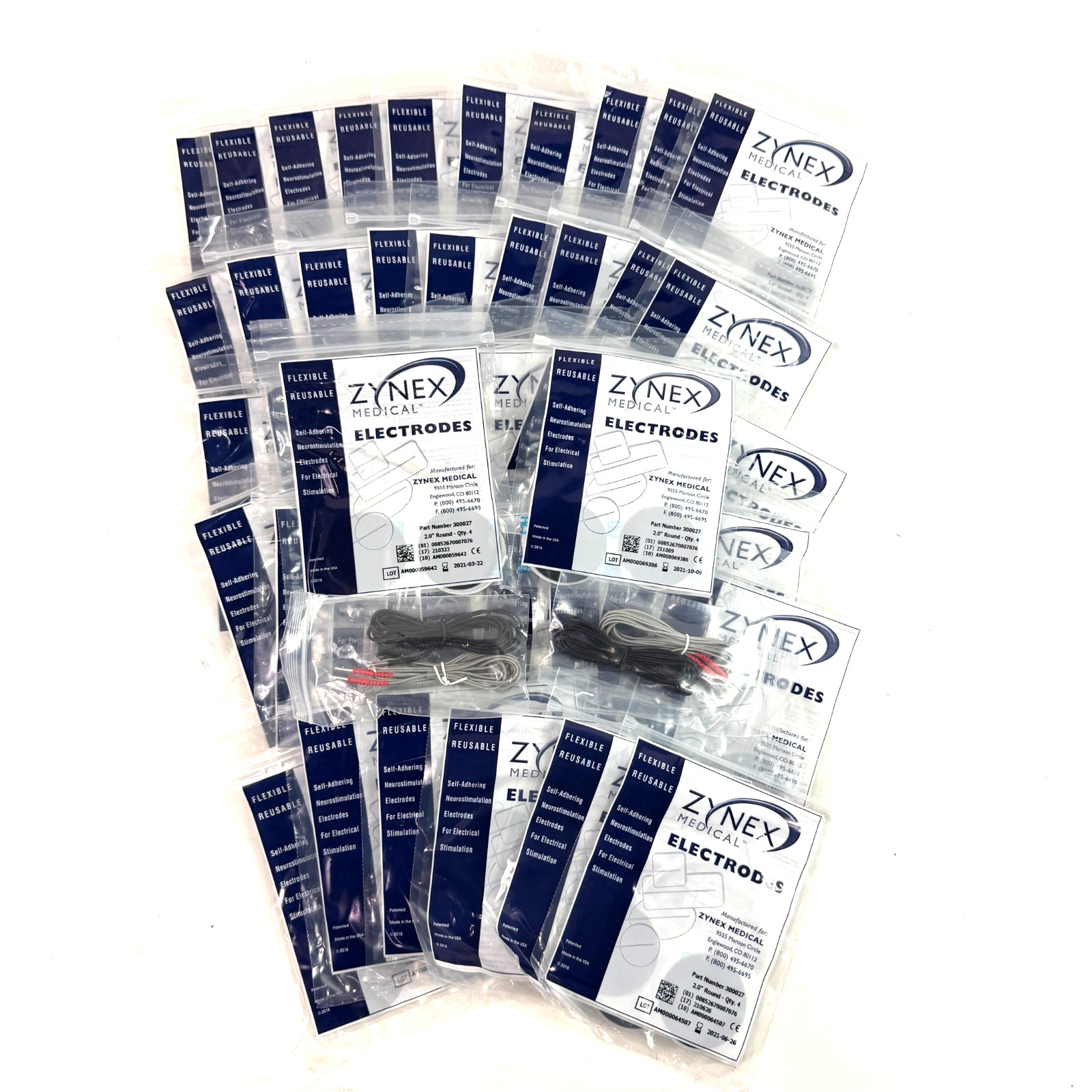 Lot of 45 Zynex Medical Self Adhering Electrodes 2in Round Qty 4 Pack n 2 Leads Lot of 45 Zynex Medical Self Adhering Electrodes 2in Round Qty 4 Pack n 2 Leads