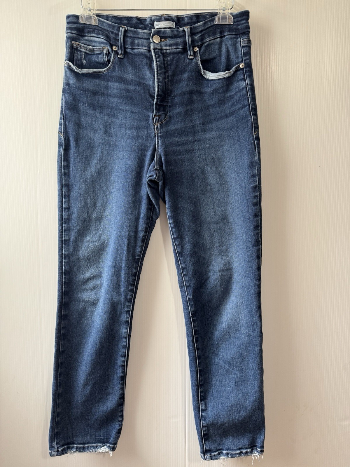 Good American Good Legs Straight Jeans Indigo Size 12/31 High Rise Denim Womens