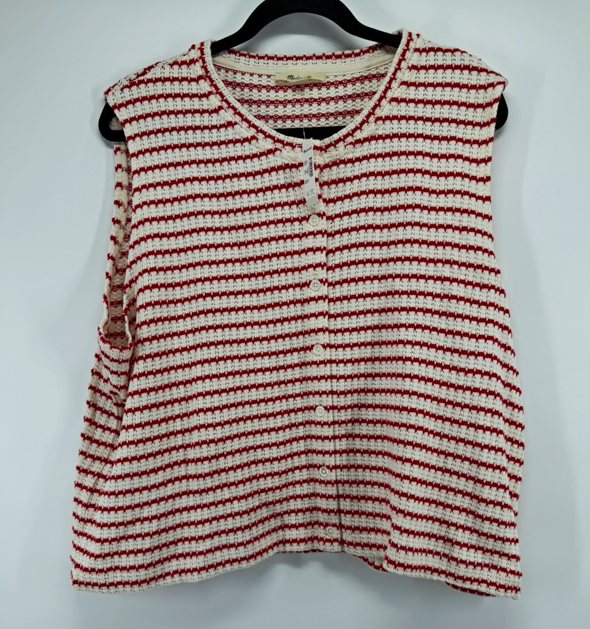 Madewell Striped V-Neck Textured Knit Button Front Shell Top Plus 2X NWT Madewell Striped V-Neck Textured Knit Button Front Shell Top Plus 2X NWT