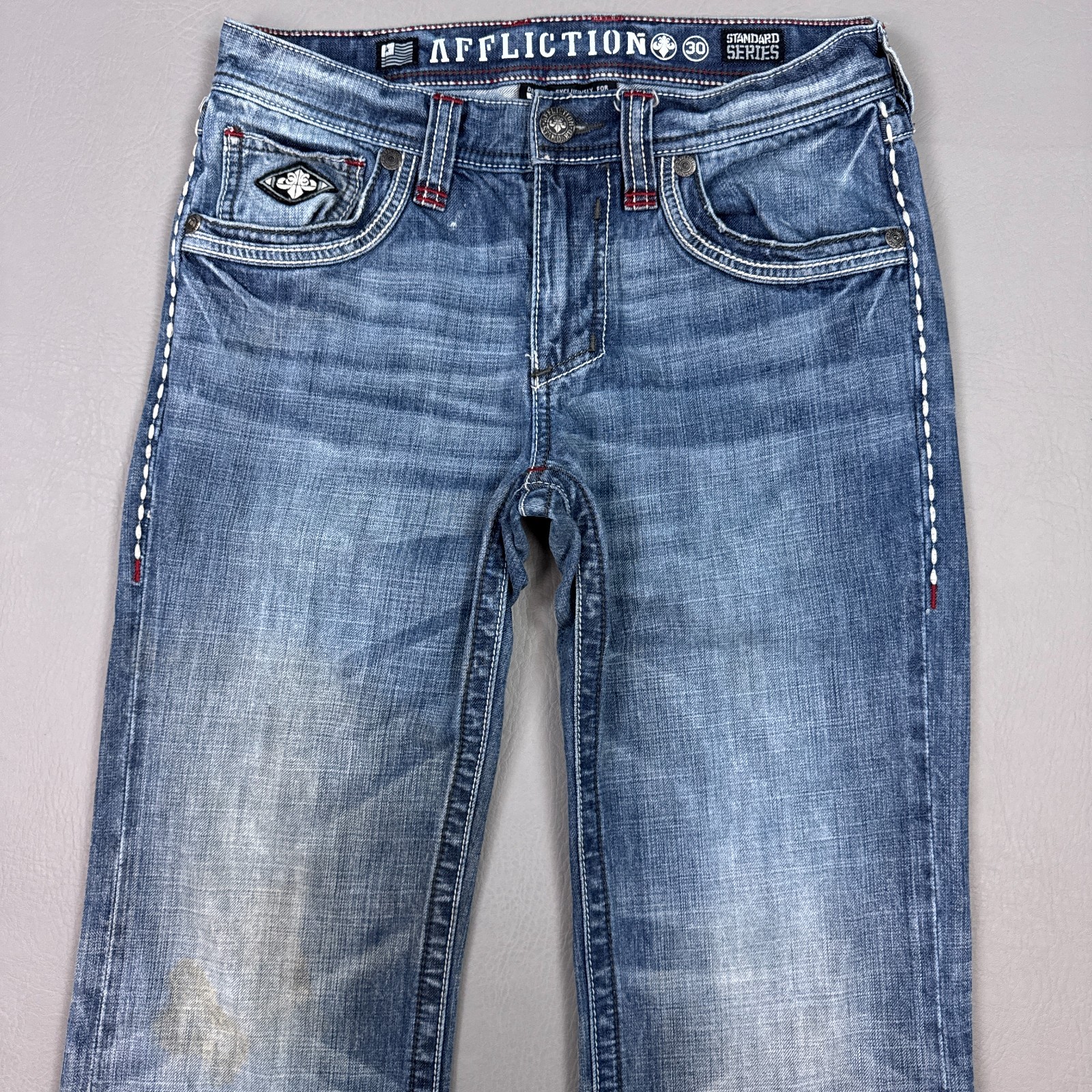 Affliction Jeans Mens 30x30 Blue Buckle Distressed Denim Pants Standard Altered