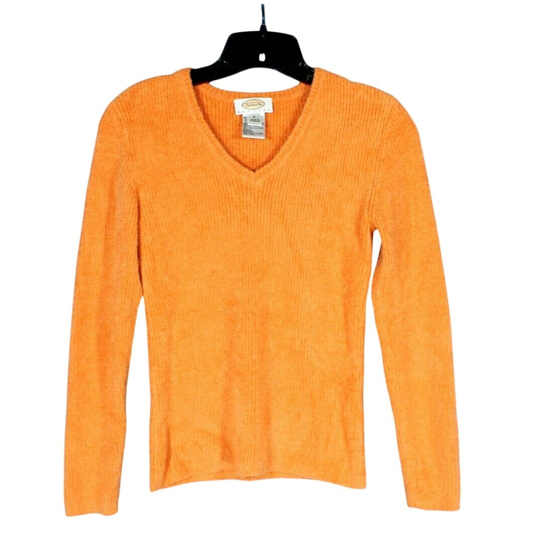 VTG TALBOTS PETITE Soft CASHMERE FEEL V-Neck ORANGE Pullover KNIT SWEATER Sz P-S VTG TALBOTS PETITE Soft CASHMERE FEEL V-Neck ORANGE Pullover KNIT SWEATER Sz P-S