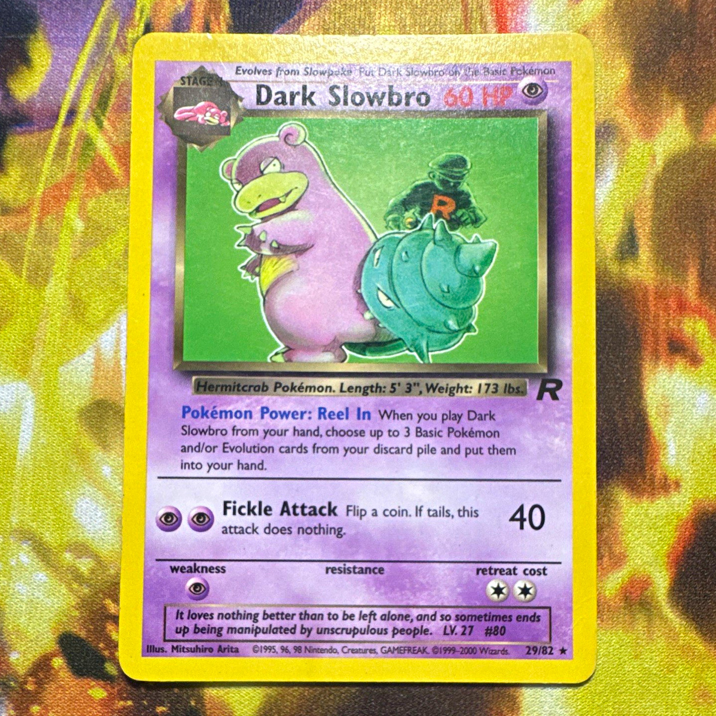 Wizards of the Coast 2000 Pokemon Team Rocket Dark Slowbro 29/82 Rare ENG 60 HP Wizards of the Coast 2000 Pokemon Team Rocket Dark Slowbro 29/82 Rare ENG 60 HP