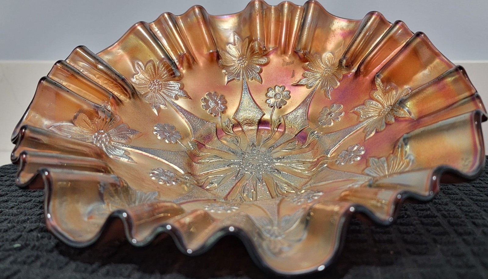 Antique Fenton Little Flowers Marigold Carnival Glass 10