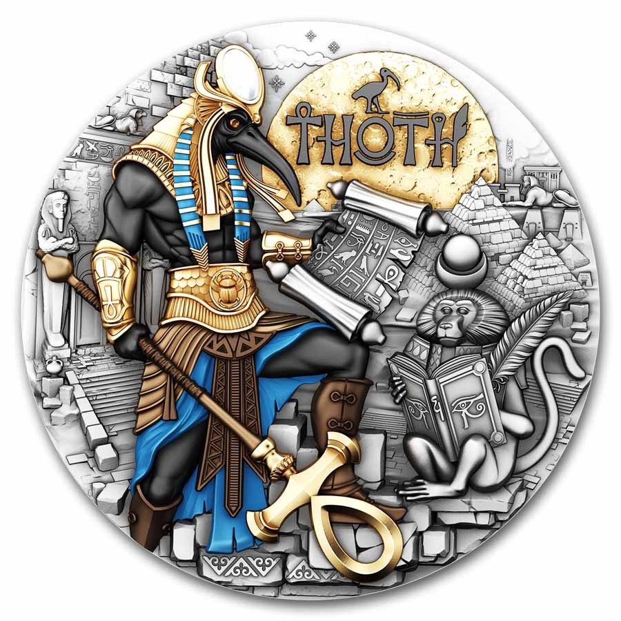2025 Niue 2 oz Silver Thoth (Gilded) Antiqued Coin w/ Box & COA