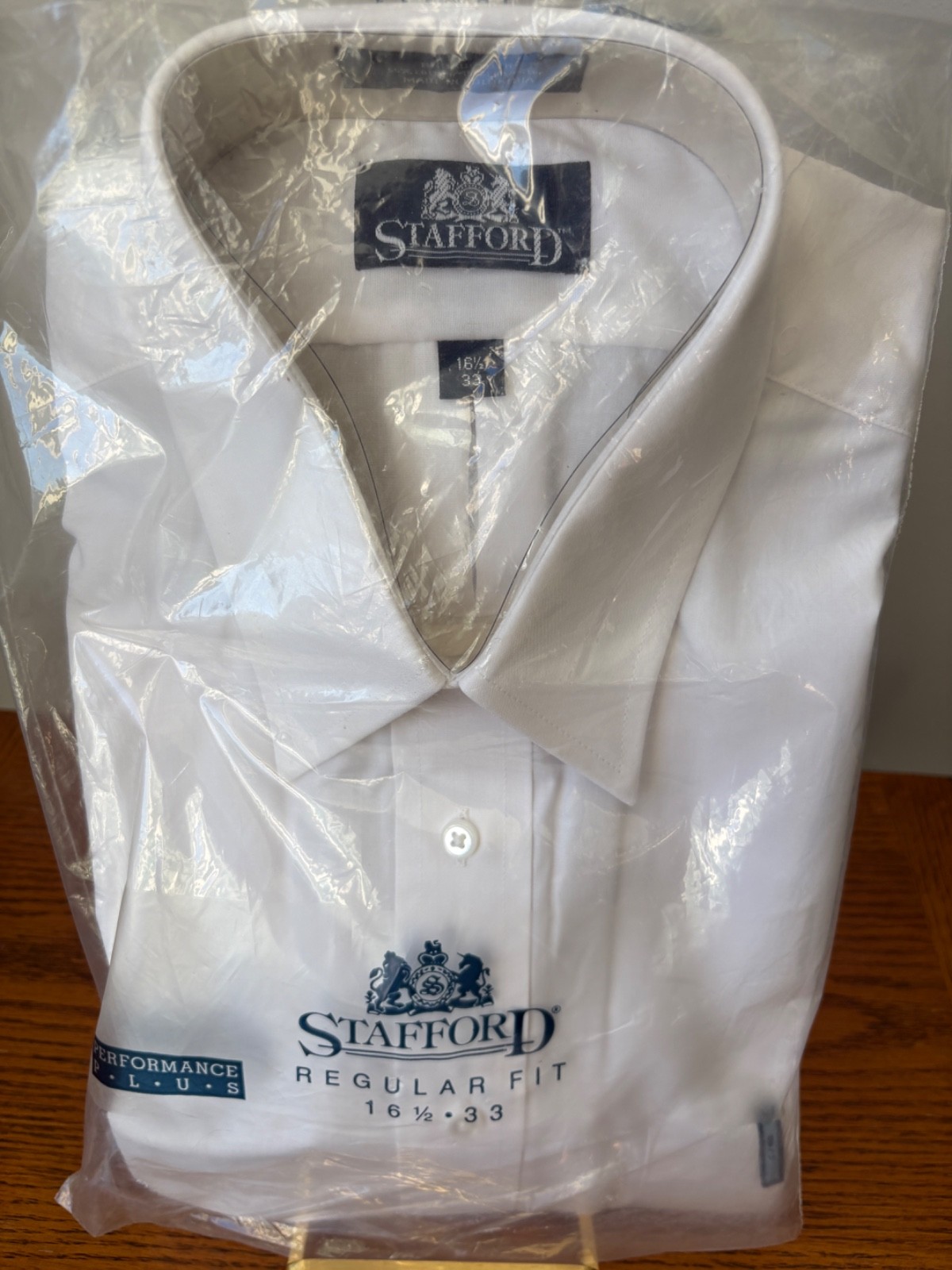 STAFFORD Men’s White Wrinkle Free LONG Sleeve Dress Shirt 16.5 x 33 NWT NOS