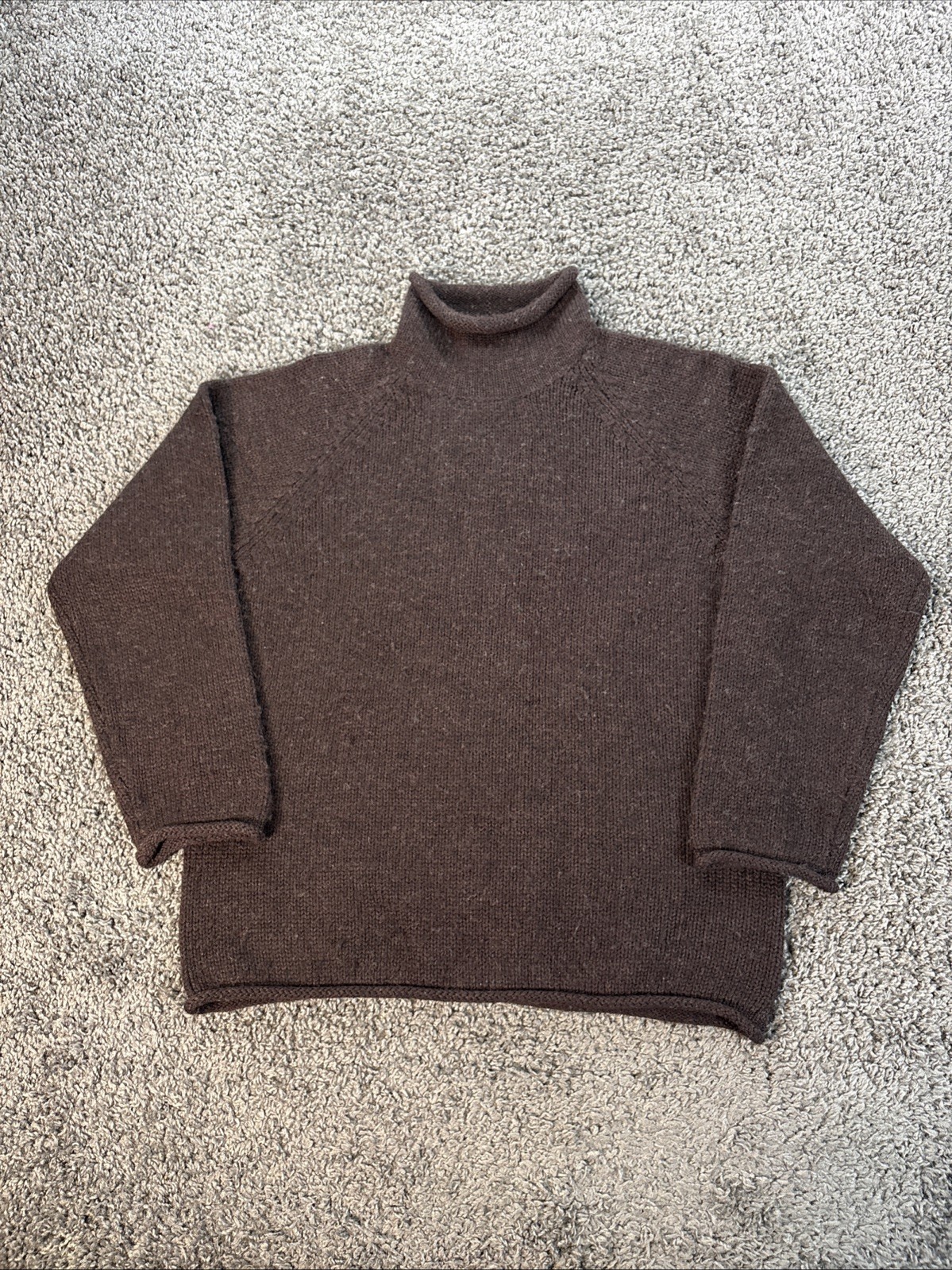 Vtg J. Crew Roll Neck Sweater Mens Medium Pullover Sweater Chunky Wool Brown