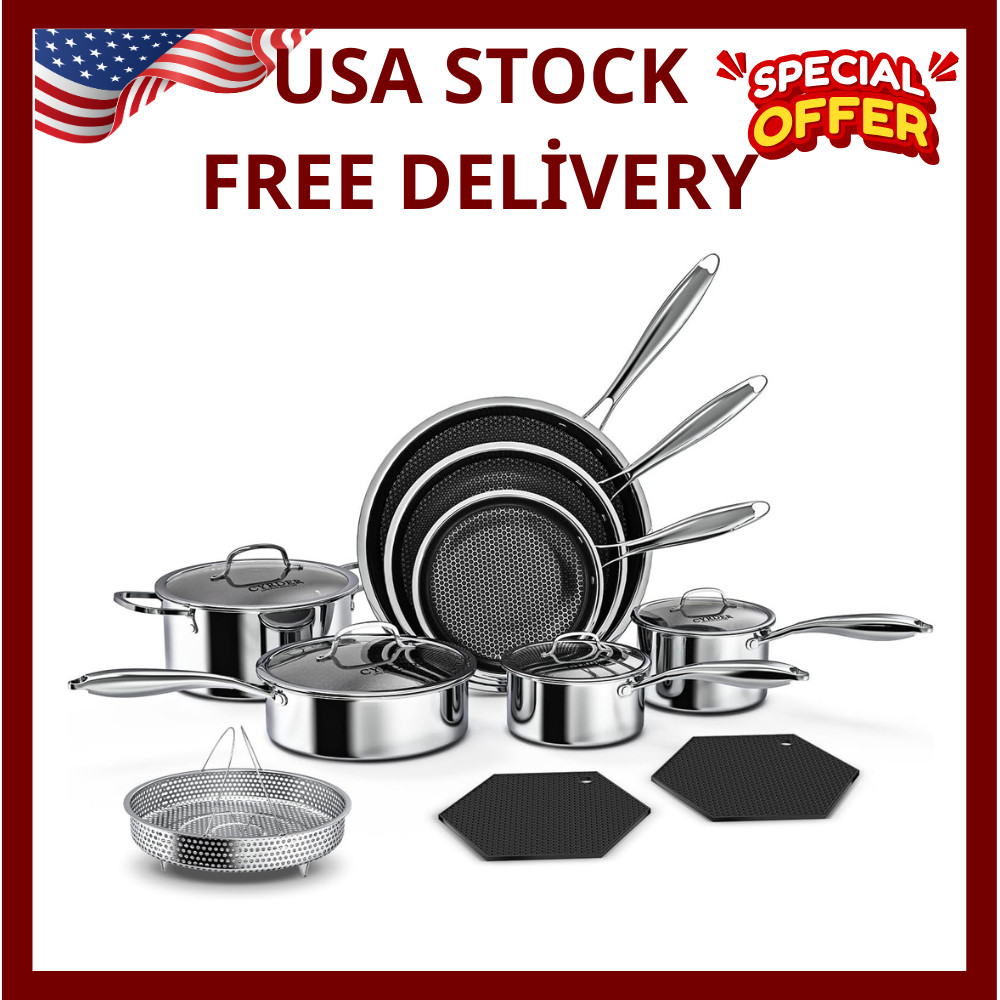 14-Piece Nonstick Hybrid Hex Cookware Set - Induction & Oven Safe, PFOA Free