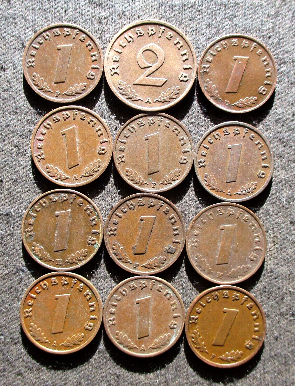 LOT OF AUTHENTIC OLD COINS OF THIRD REICH NAZI GERMANY (1937-1939) WORLD WAR II LOT OF AUTHENTIC OLD COINS OF THIRD REICH NAZI GERMANY (1937-1939) WORLD WAR II