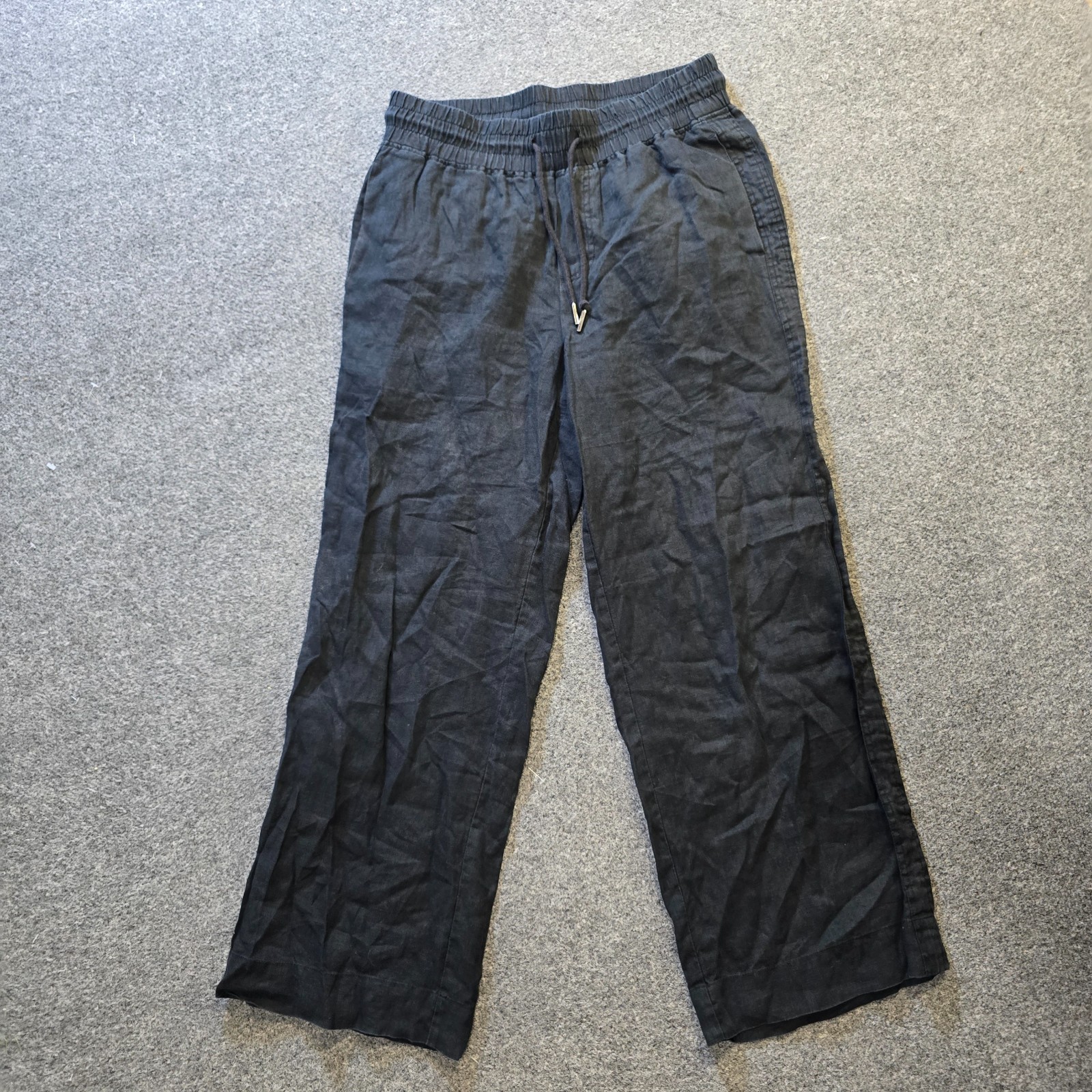 Quince Pants Womens Large Black European Linen Wide Leg Pull On Pockets Casual