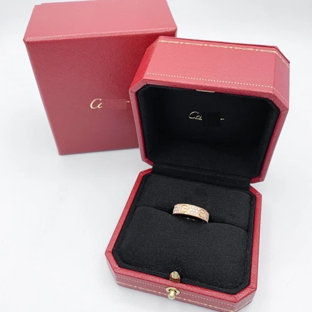 Sterling Silver Love Ring Rose Gold Color, Love Ring 4MM DIAMONDS PAVED With Box