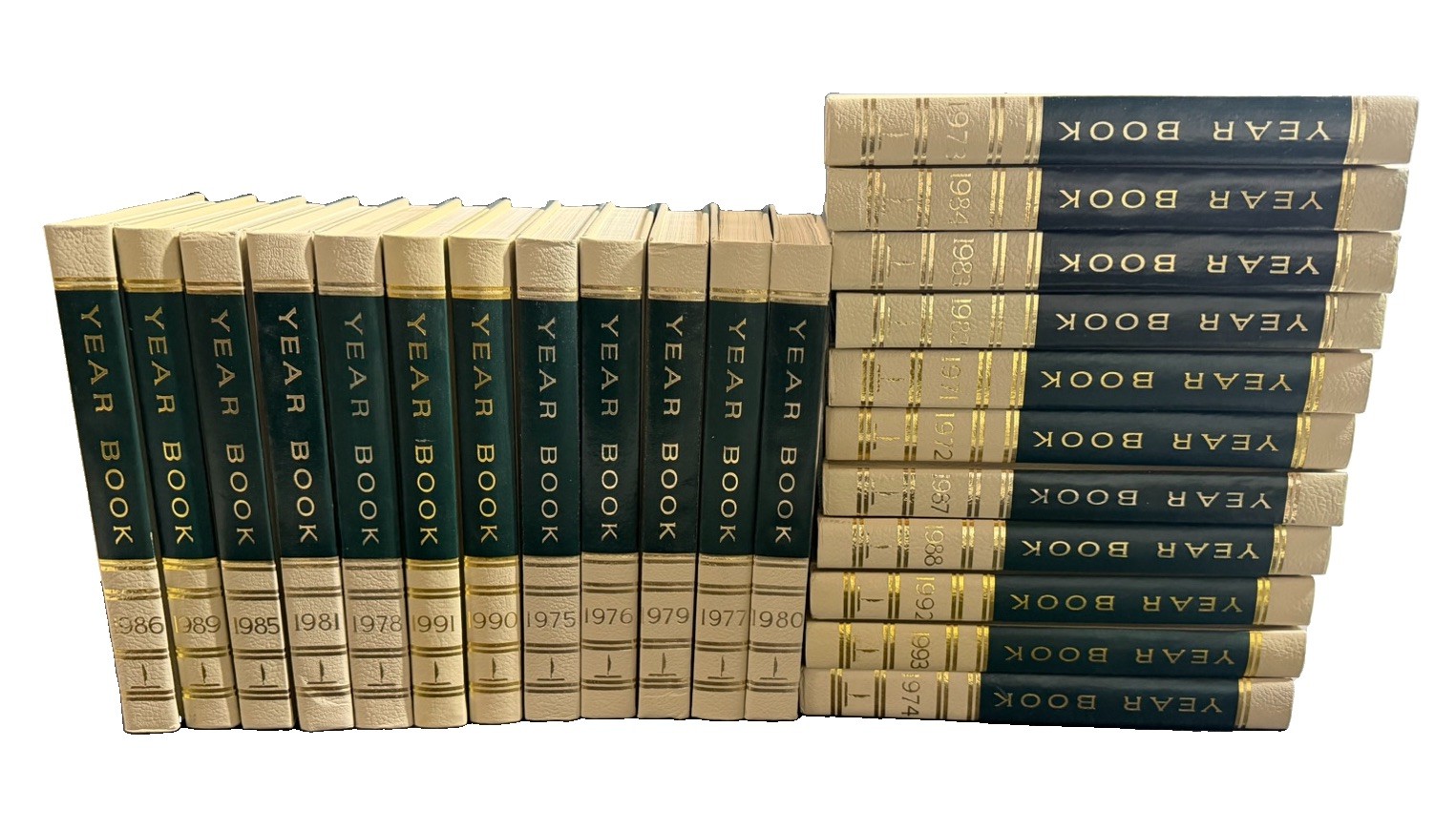 Vintage World Book Encyclopedia Year Book Lot Hardcover Leatherette Green Gold 
