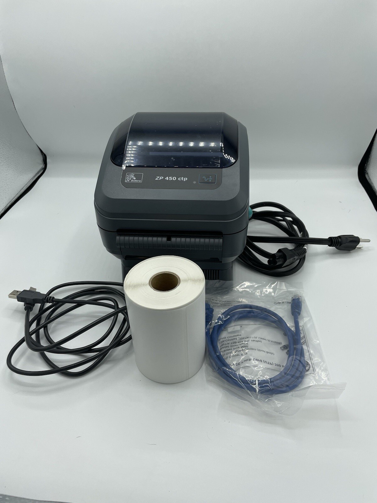 Zebra ZP450 Ethernet/USB Thermal Label Printer w free Labels & Cable REFURBISHED