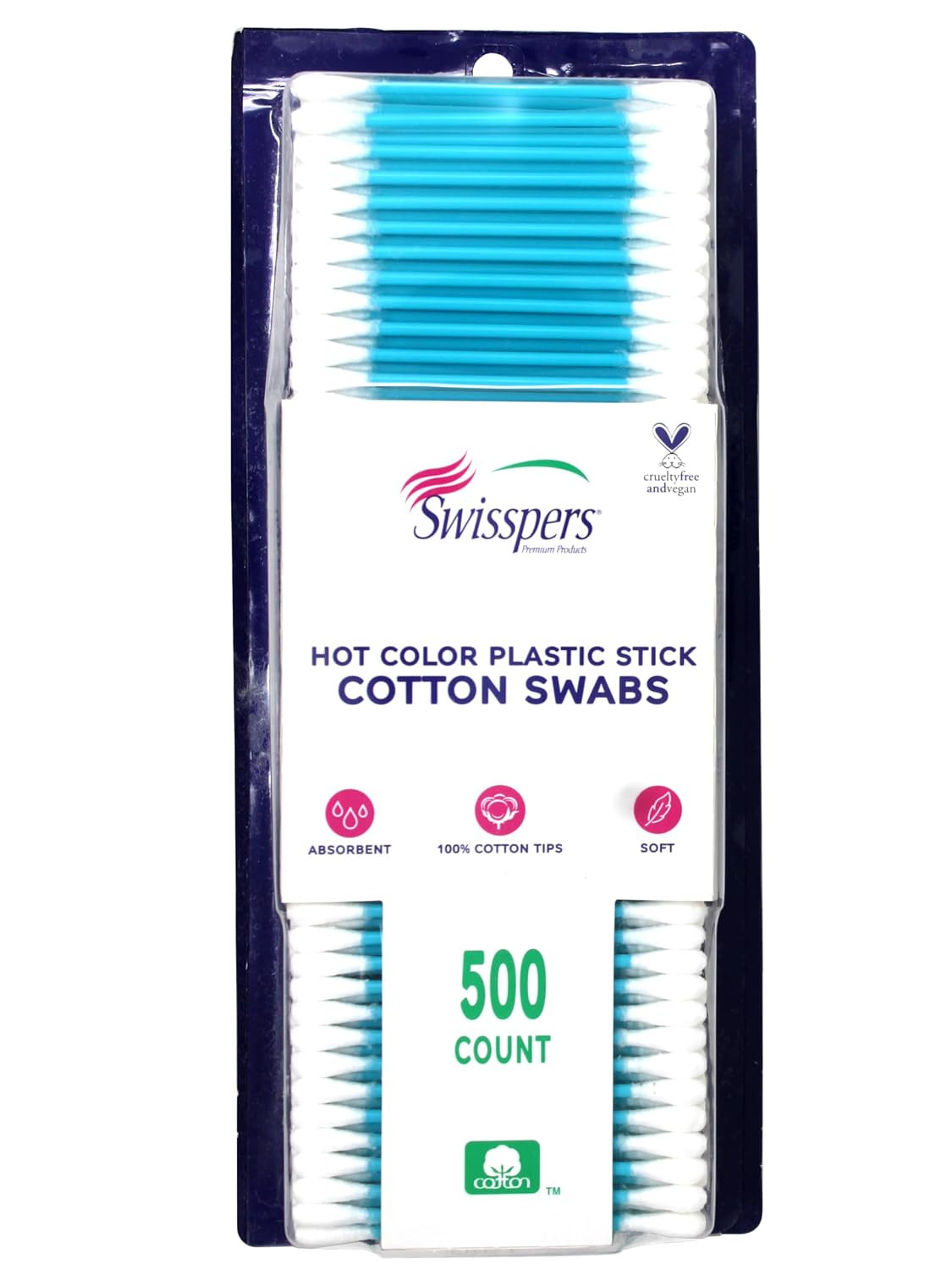 Swisspers Hot Colored Swab-500 Ct (Color May Vary)