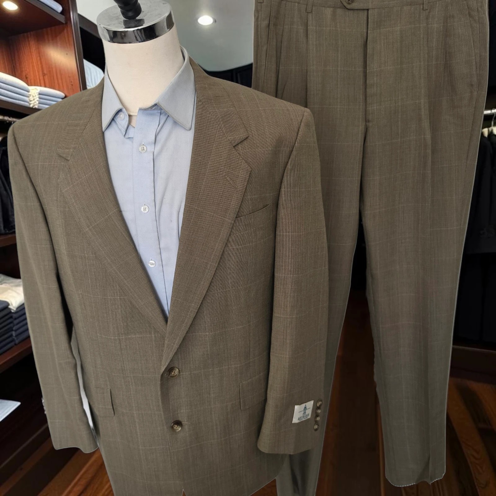 New Vintage Austin Reed Suit 44r 37x Unfinshed Inseam Brown Winsowpane 1980s