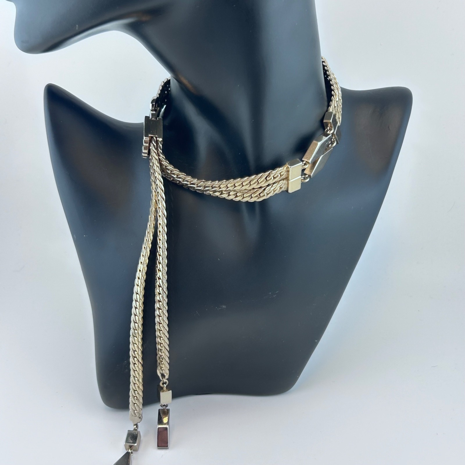 Monet Vintage Gold tone Multi Strand Herringbone Geometric Drop Slide Choker Monet Vintage Gold tone Multi Strand Herringbone Geometric Drop Slide Choker