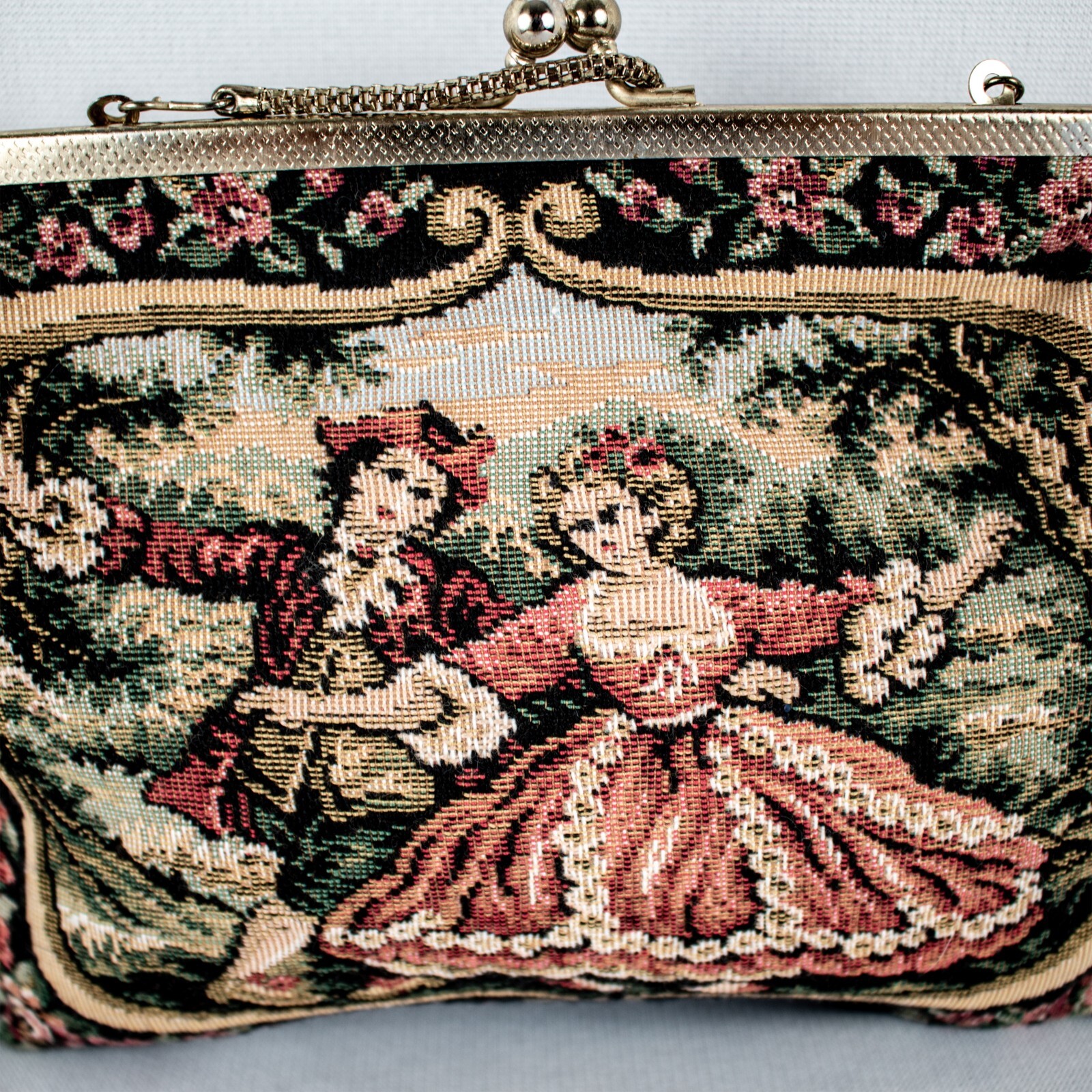 Antique 1921\'s French Embroidered Figurines Floral Clutch Women Clutch Purse