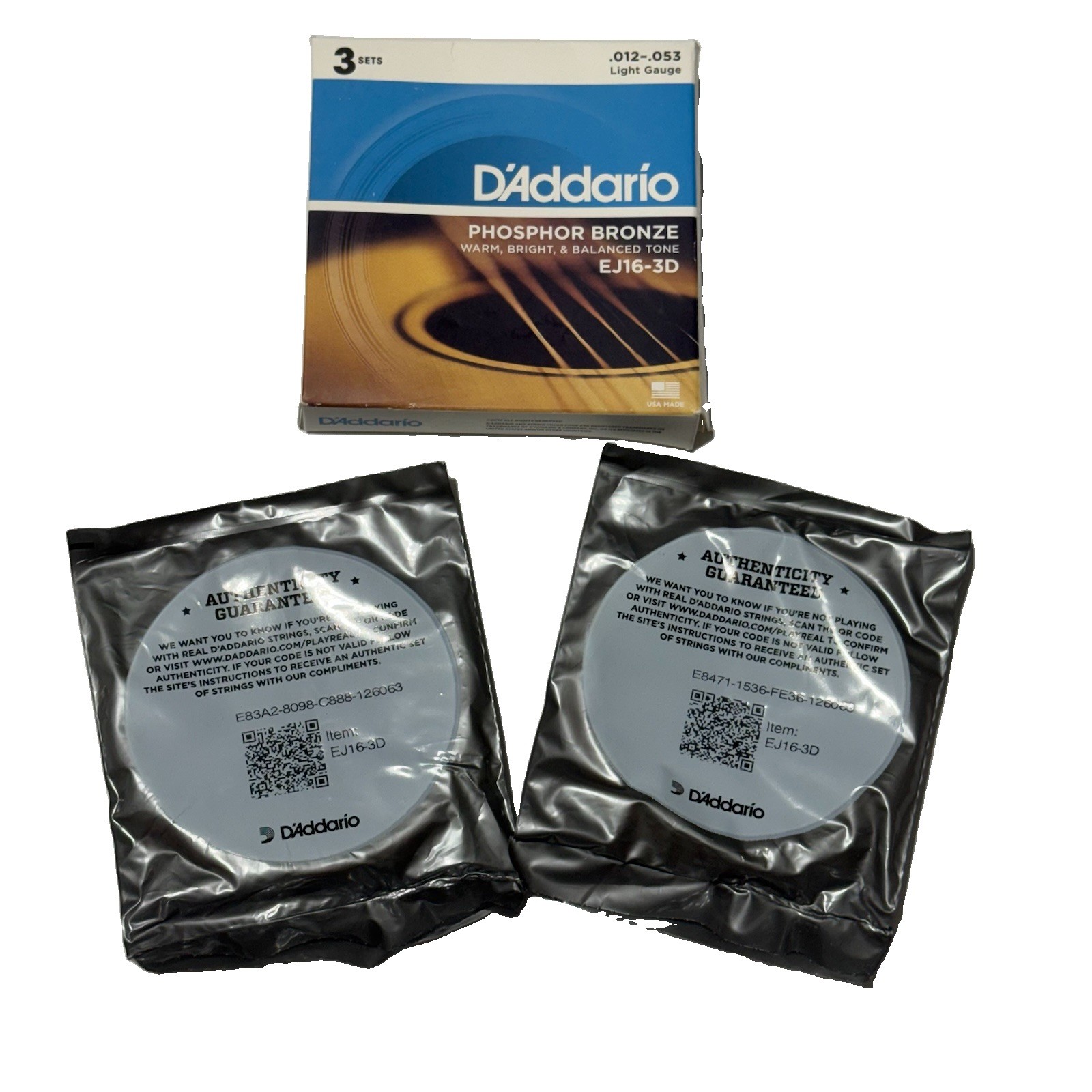 D\'Addario EJ16-3D Phosphor Bronze Acoustic Guitar Strings 12-53 Light PLS READ D\'Addario EJ16-3D Phosphor Bronze Acoustic Guitar Strings 12-53 Light PLS READ